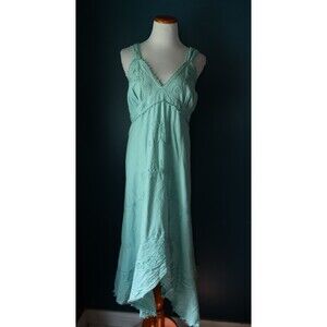 Giocam Embroidered Midi Dress Asymmetrical Y2K Babydoll Beachy Fairy Light Blue